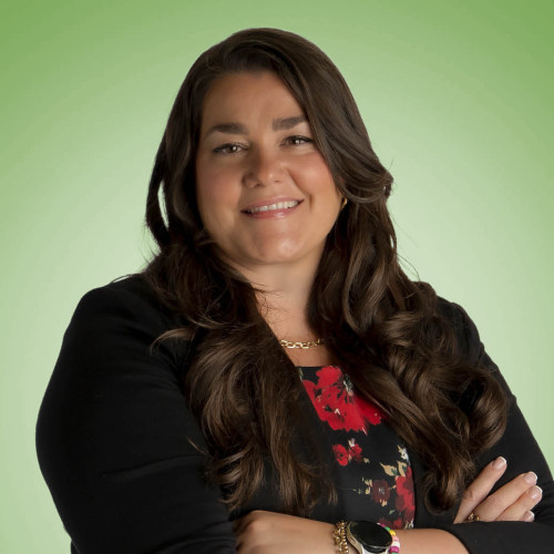 Remi Berg headshot 2-column green background