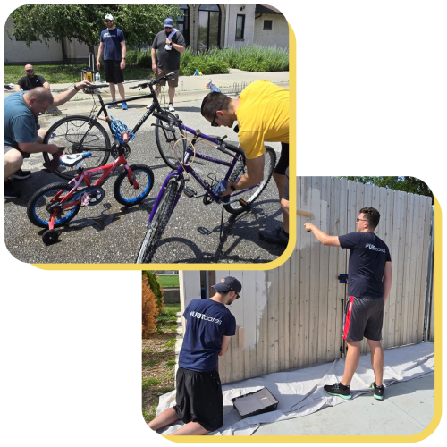 a collage of people volunteering