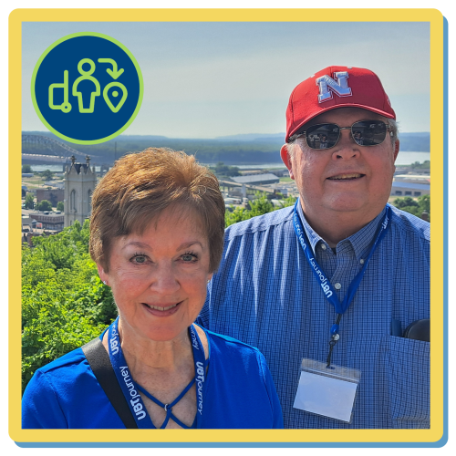 An older couple poses for a photo in Dubuque, IA